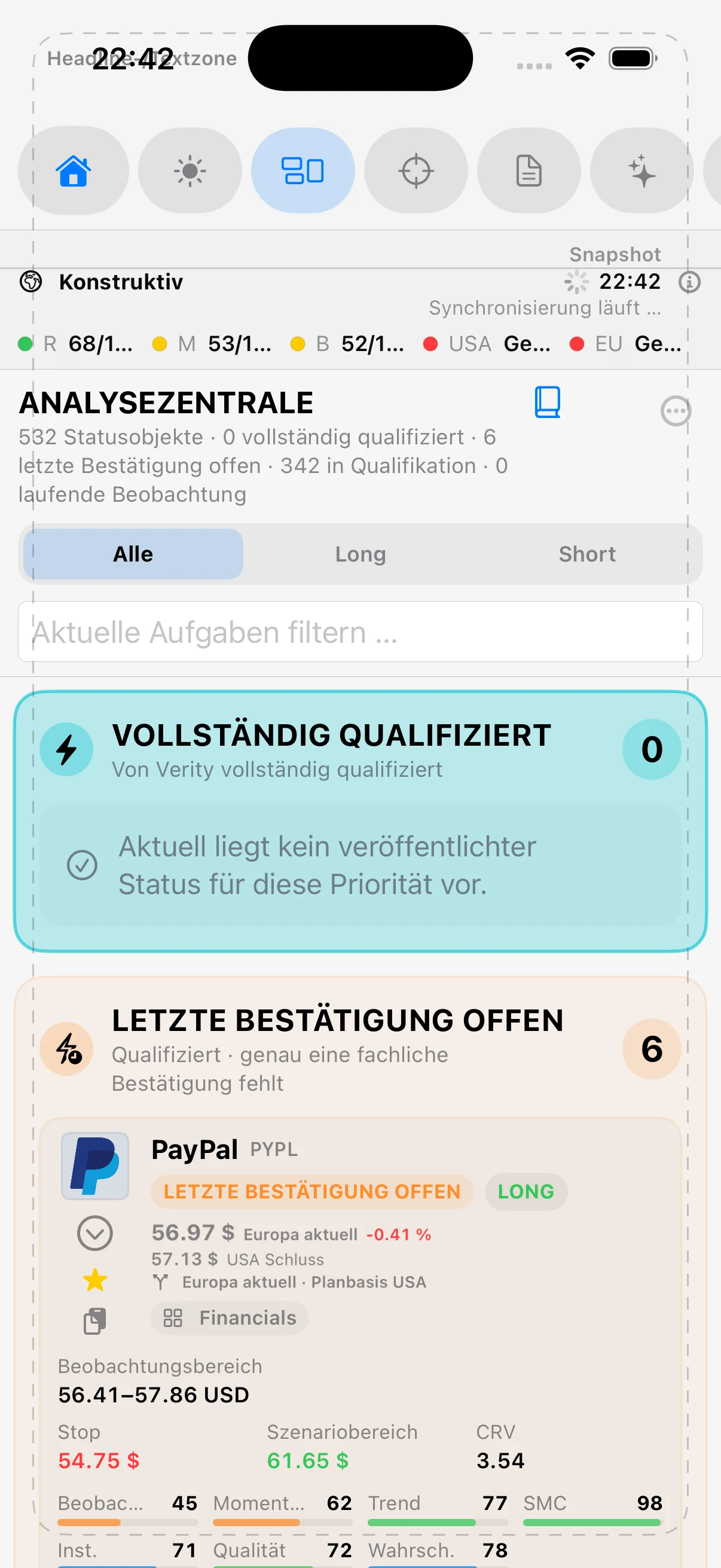 Analysezentrale auf dem iPhone
