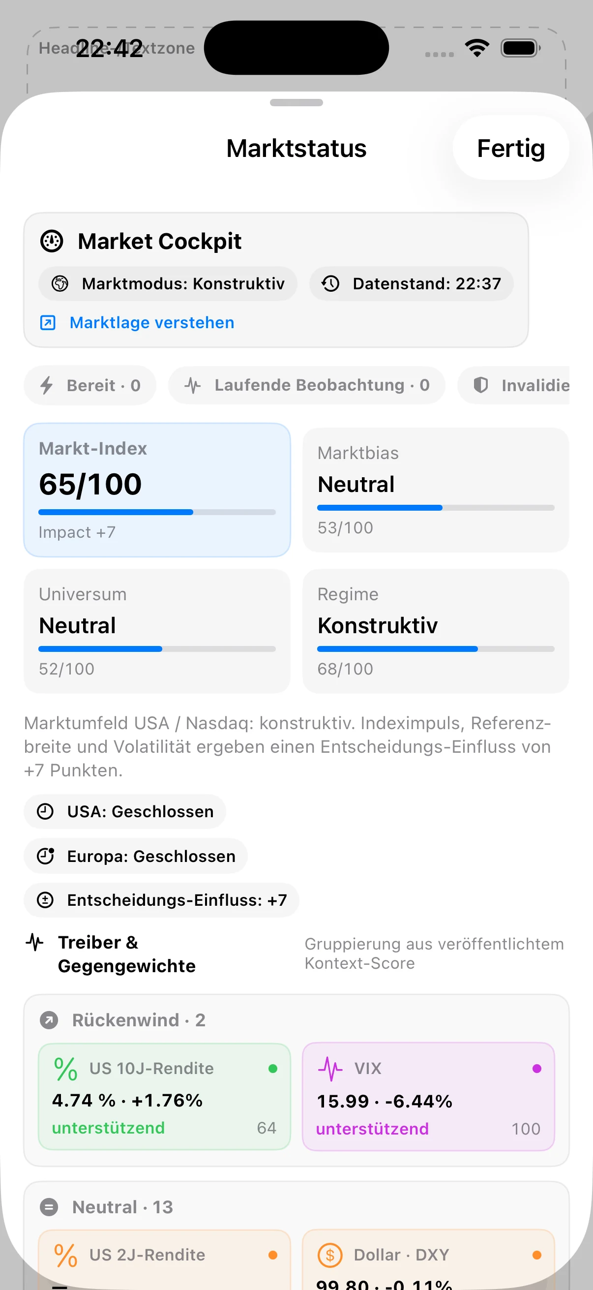 Marktstatus auf dem iPhone
